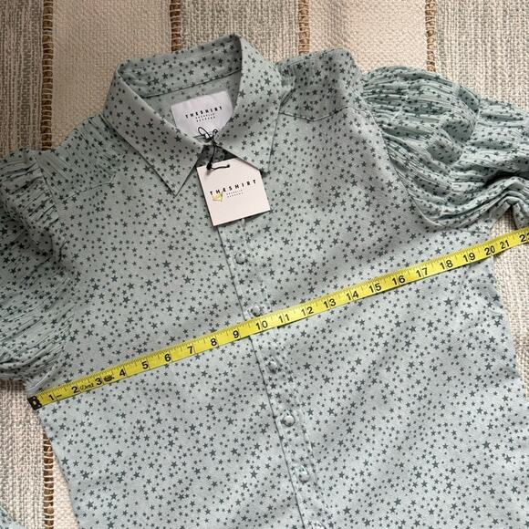 The Shirt Rochelle Behrens Blue Star Print Long Puff Sleeves Button Down Shirt M - Picture 8 of 11